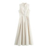 Sleeveless Pleated Midi Dress with Zipper Detail – A-Line Bodycon Silhouette Sleeveless Pleated Midi Dress with Zipper Detail – A-Line Bodycon Silhouette