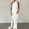 One Shoulder Backless Adjustable Scarf Loop Ruched Maxi Dress