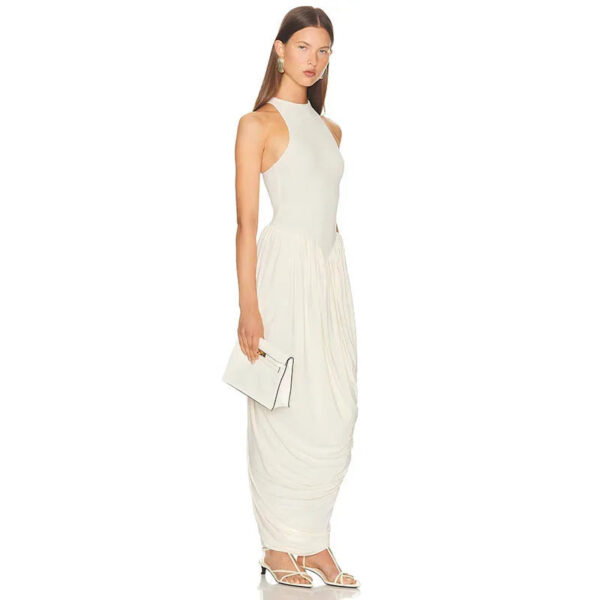 Pleated Off-Shoulder Slim Fit Maxi Dress