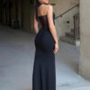 Halter Mesh Patchwork Maxi Dress with Ribbon Detail Halter Mesh Patchwork Maxi Dress with Ribbon Detail