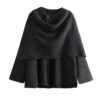 Plush Asymmetric Scarf Collar Winter Coat – Padded Long Sleeve Jacket