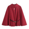 Structured Belted High-Neck Cape Coat
