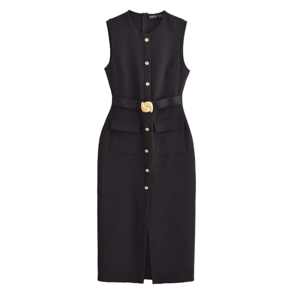 Sleeveless Belted Button-Front Midi Dress Sleeveless Belted Button-Front Midi Dress