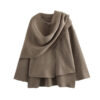 Plush Asymmetric Scarf Collar Winter Coat – Padded Long Sleeve Jacket