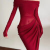 Off-Shoulder Mesh Patchwork Maxi Dress with Ruched Detail