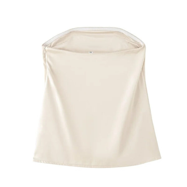 Off-White Satin Strapless Top & High-Waist Straight-Leg Trousers — Two-Piece Set Off-White Satin Strapless Top & High-Waist Straight-Leg Trousers — Two-Piece Set