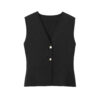 Cropped V-Neck Knit Button Vest