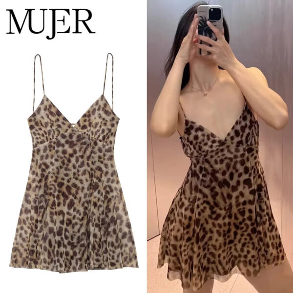 Leopard Print Backless Slip Mini Dress