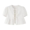 Puff Sleeve Ruched Crop Top Blouse Puff Sleeve Ruched Crop Top Blouse