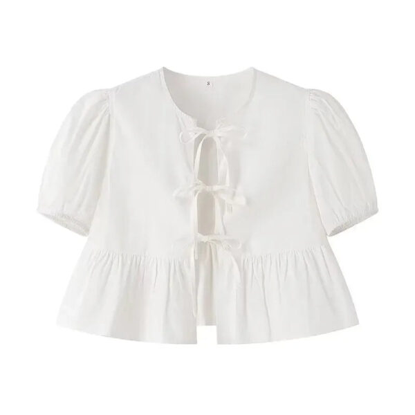 Ruched Crop Blouse with Puff Sleeves and Ruffle Detail Ruched Crop Blouse with Puff Sleeves and Ruffle Detail