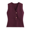 Cropped V-Neck Knit Button Vest