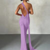 One Shoulder Backless Adjustable Scarf Loop Ruched Maxi Dress