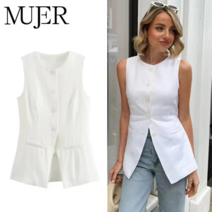 Tailored Sleeveless Button Vest