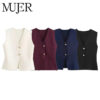Cropped V-Neck Knit Button Vest