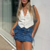 Tailored V-Neck Cropped Vest with Button Detail Tailored V-Neck Cropped Vest with Button Detail