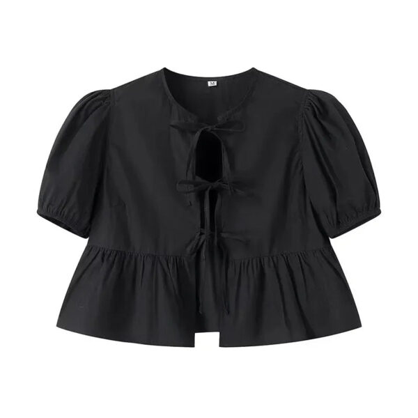 Puff Sleeve Ruched Crop Top Blouse Puff Sleeve Ruched Crop Top Blouse