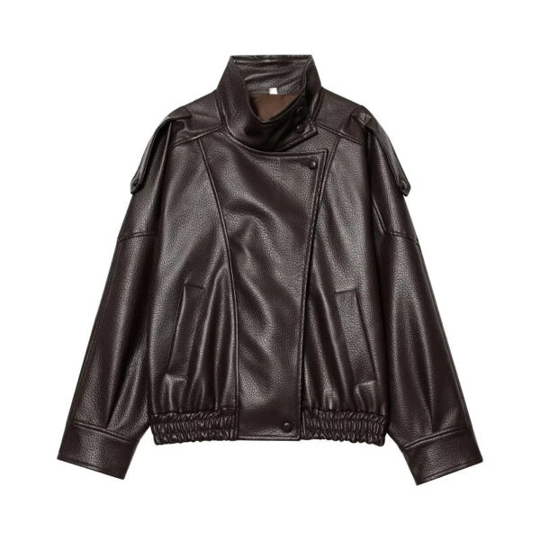 Faux Leather Oversized Bomber Jacket
