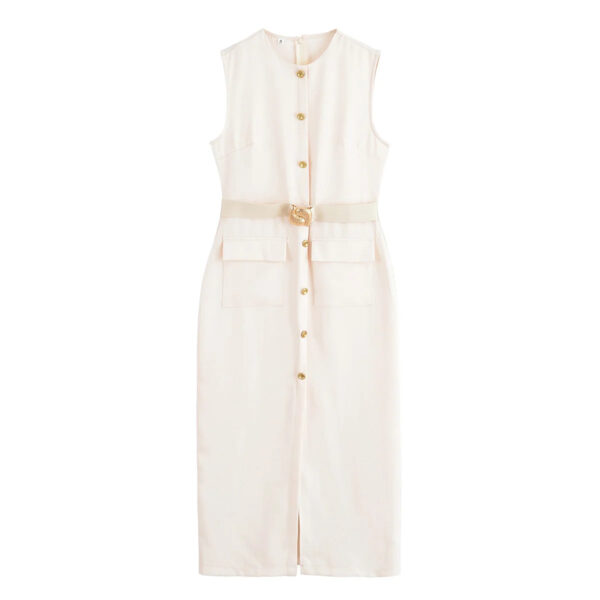Sleeveless Belted Button-Front Midi Dress Sleeveless Belted Button-Front Midi Dress