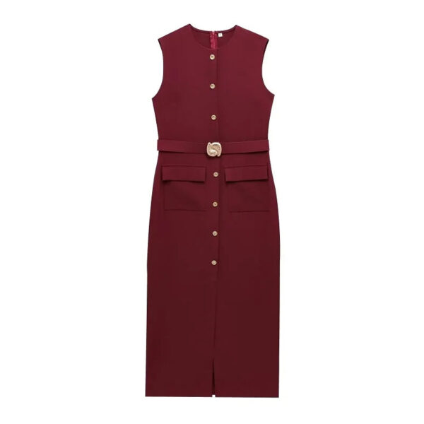 Sleeveless Belted Button-Front Midi Dress Sleeveless Belted Button-Front Midi Dress