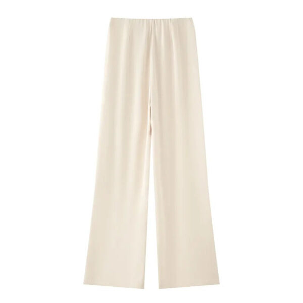 Off-White Satin Strapless Top & High-Waist Straight-Leg Trousers — Two-Piece Set Off-White Satin Strapless Top & High-Waist Straight-Leg Trousers — Two-Piece Set