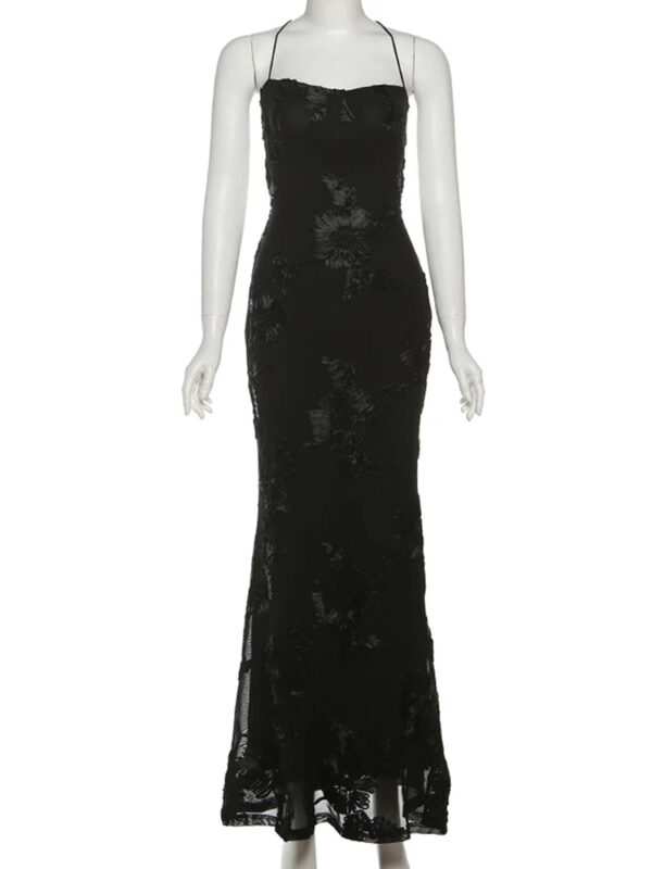 Floral Embroidery V-Neck Backless Maxi Dress