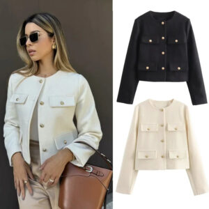 Cropped Tweed Button Jacket with Lined Interior Cropped Tweed Button Jacket with Lined Interior