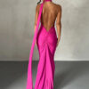 One Shoulder Backless Adjustable Scarf Loop Ruched Maxi Dress