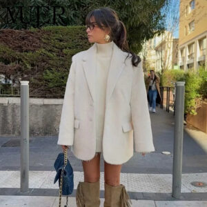 Long Faux Fur Straight Blazer Coat Long Faux Fur Straight Blazer Coat
