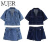 Denim Cropped Shirt and Skort Two-Piece Set Denim Cropped Shirt and Skort Two-Piece Set