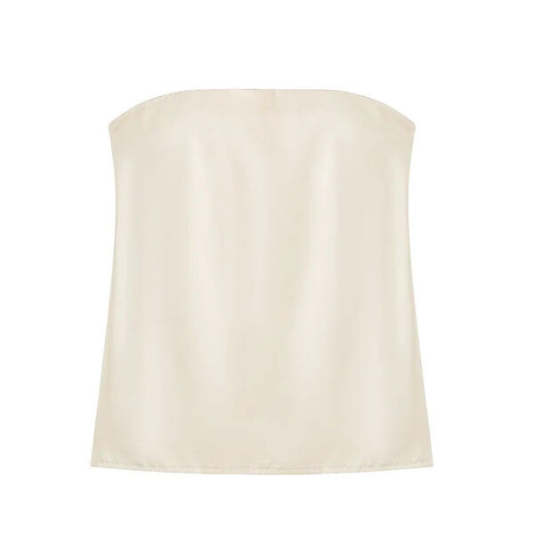 Off-White Satin Strapless Top & High-Waist Straight-Leg Trousers — Two-Piece Set Off-White Satin Strapless Top & High-Waist Straight-Leg Trousers — Two-Piece Set