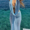 Sheer Halter Two-Piece Set with Ruched Maxi Skirt Sheer Halter Two-Piece Set with Ruched Maxi Skirt