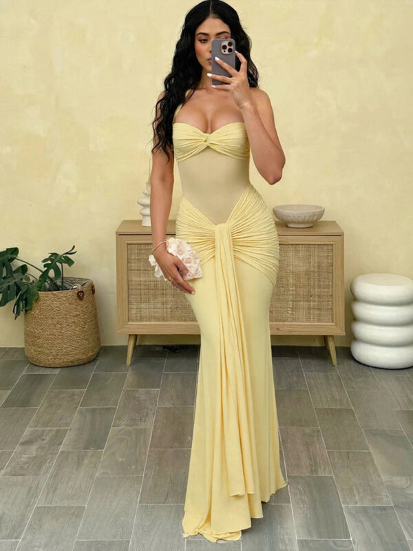 Halter Mesh Patchwork Maxi Dress with Ribbon Detail Halter Mesh Patchwork Maxi Dress with Ribbon Detail