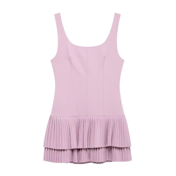 Pleated Backless Spaghetti-Strap Mini Dress
