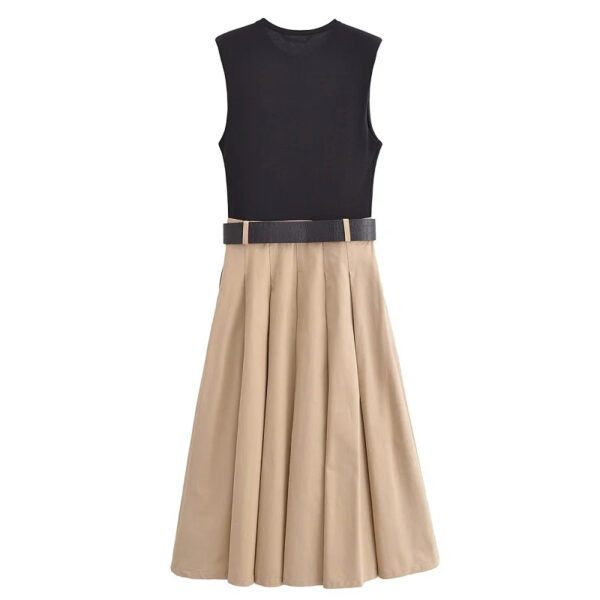 Belted Pleated Sleeveless Midi Dress Belted Pleated Sleeveless Midi Dress