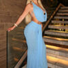 Sheer Halter Two-Piece Set with Ruched Maxi Skirt Sheer Halter Two-Piece Set with Ruched Maxi Skirt