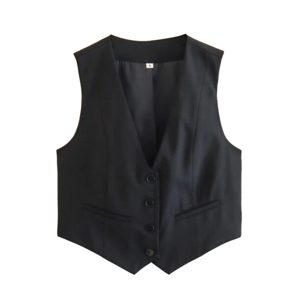 Tailored V-Neck Cropped Vest with Button Detail Tailored V-Neck Cropped Vest with Button Detail
