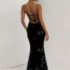 Floral Embroidery V-Neck Backless Maxi Dress