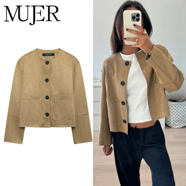 Soft Suede Touch O-Neck Varsity Bomber Jacket