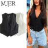 Tailored V-Neck Cropped Vest with Button Detail Tailored V-Neck Cropped Vest with Button Detail