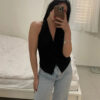 Off-Shoulder Cropped Vest with V-Neck – Sleeveless Tailored Waistcoat Off-Shoulder Cropped Vest with V-Neck – Sleeveless Tailored Waistcoat