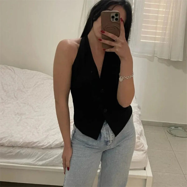 Off-Shoulder Cropped Vest with V-Neck – Sleeveless Tailored Waistcoat Off-Shoulder Cropped Vest with V-Neck – Sleeveless Tailored Waistcoat