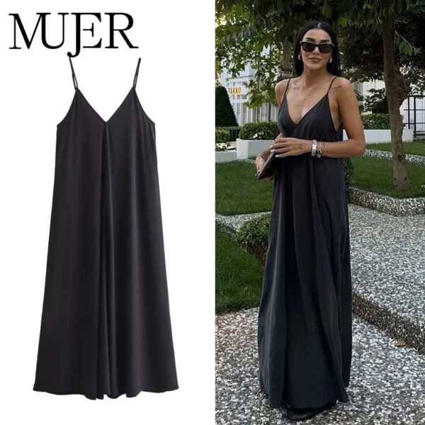 Slip Maxi Dress with Draped Backless Design Slip Maxi Dress with Draped Backless Design