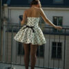 Polka Dot Chest Wrap Backless Mini Dress