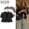 Ruched Crop Blouse with Puff Sleeves and Ruffle Detail Ruched Crop Blouse with Puff Sleeves and Ruffle Detail