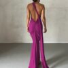 One Shoulder Backless Adjustable Scarf Loop Ruched Maxi Dress