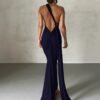 One Shoulder Backless Adjustable Scarf Loop Ruched Maxi Dress