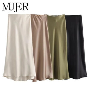 Midnight Grace High-Waist Satin Midi Skirt Midnight Grace High-Waist Satin Midi Skirt
