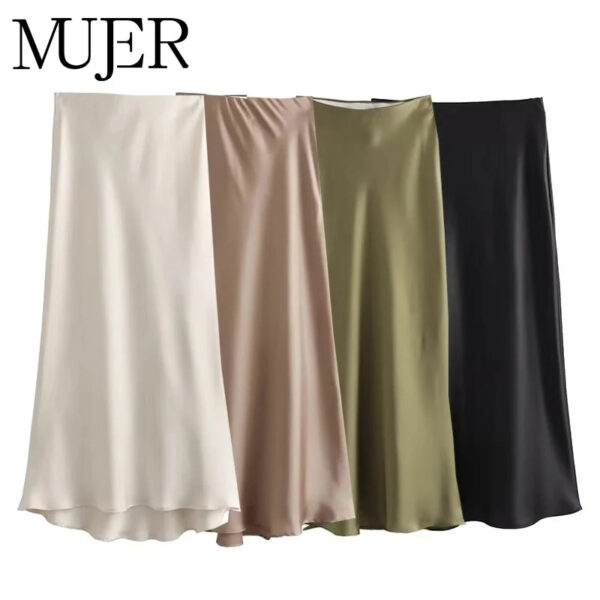 Midnight Grace High-Waist Satin Midi Skirt Midnight Grace High-Waist Satin Midi Skirt