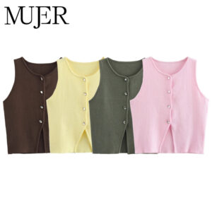 Knit Buttoned Cropped Vest Knit Buttoned Cropped Vest