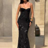 Floral Embroidery V-Neck Backless Maxi Dress
